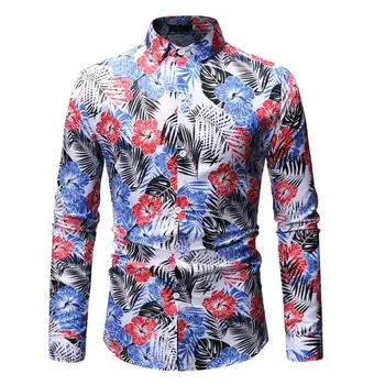 

T-Bird 2019 Brand Clothes Hawaiian Long Sleeves Shirts Fashion Trend Folk Men Ethnic Flowers Printed Casual Dress Shirts