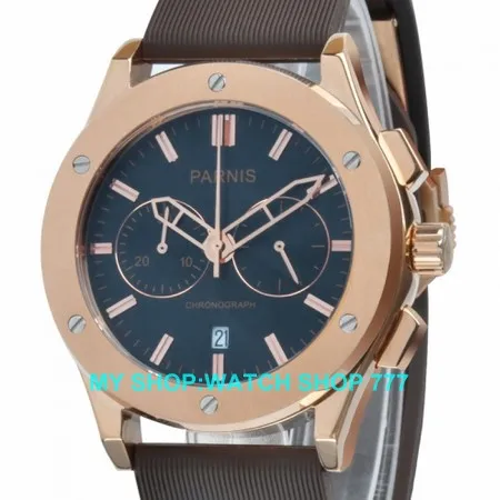 PARNIS 44mm Stainless steel watchcase chronograph Japanese quartz movement pvd case High qualitymen s watch Quartz