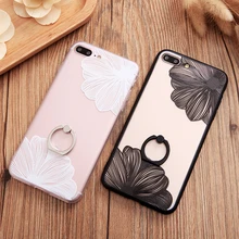 New Brand HQ Ring Grip Lace Flower Pattern Case For iPhone 6 6sPlus 7 7 Plus 5.5inch hard Back Cover Cases half rose capa fundas