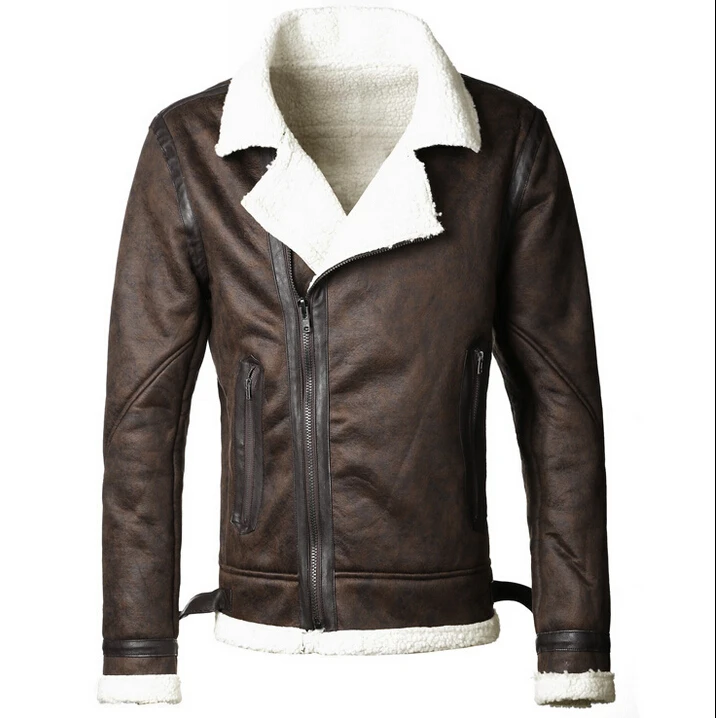 Искусственный мех винтажные Кожаные Мотоциклетные модели, чтобы сделать старый Мужская модный бренд толстый теплый меховой воротник кожаная куртка пальто