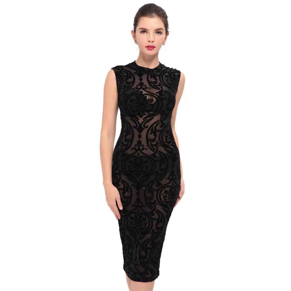 Sleeveless Summer Mid Calf Novelty Sheath Dresses O Neck Casual Dress