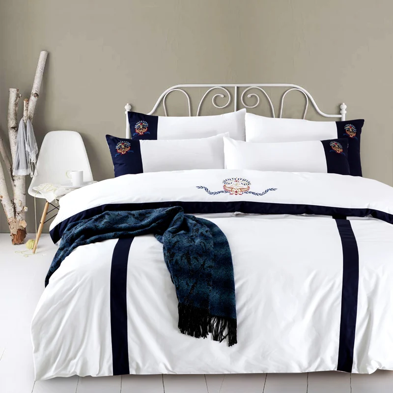 

100% Cotton Embroidered Modern Hotel Bedding set King Queen size 4Pcs Duvet cover Bed sheet set Pillow shams