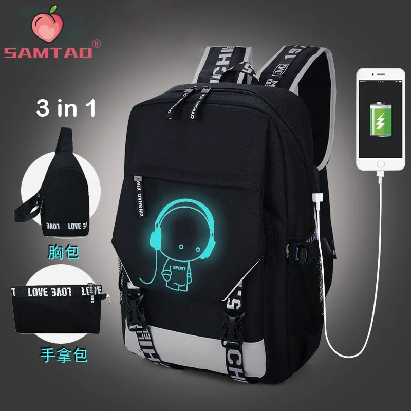 

3 in 1 Simple Canvas Backpack Male/Female School Laptop Backpack for Teenager Travel Bagpack Mochila with USB Charging By SAMTAO