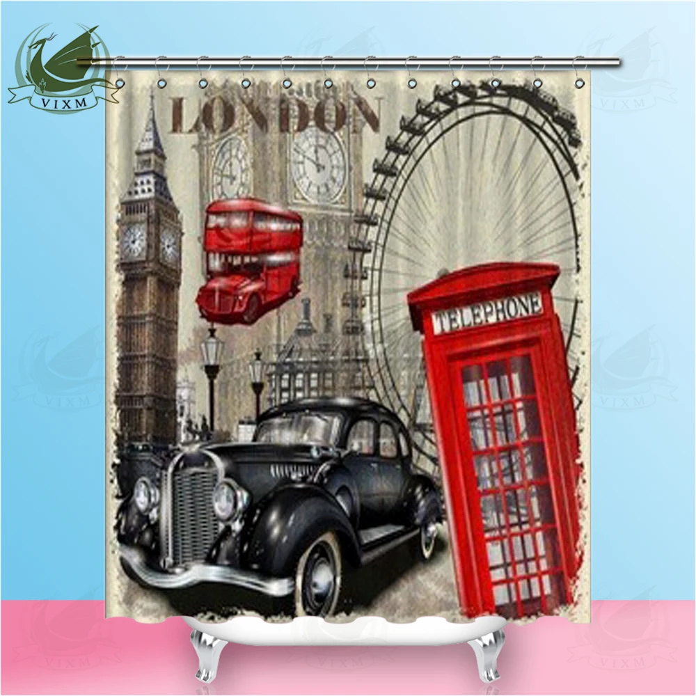 

Vixm London Street View Vintage Retro Poster Shower Curtains Polyester Fabric Curtains For Home Decor