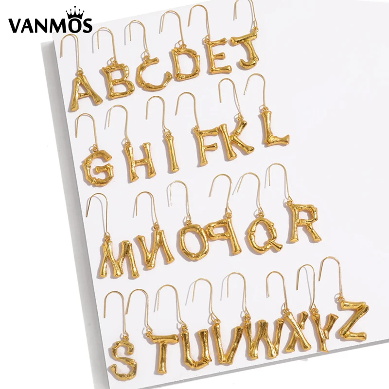 

2019 New Fashion Personality 26 Letter Drop Dangle Earrings for Women Girls Gold Color Statement Ear Party Anniversary Jewelry