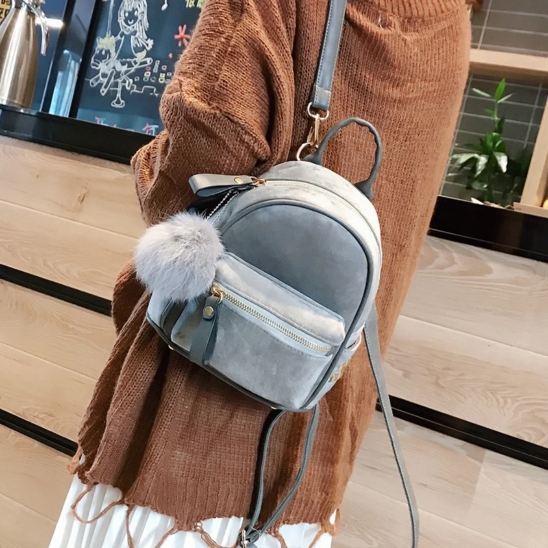 Janespri 2018 New Mini Velour Backpack Female Cute Backpacks High Quality Backpack for Girls Women Pure color bag Korea Mochila (39)