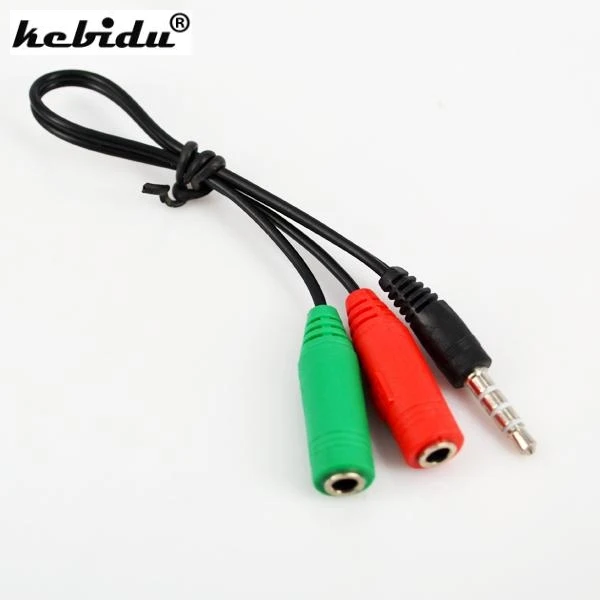 

kebidu 3.5MM Extension Audio + Mic Earphone Headphone Audio Splitter Cable Adapter Male to 2 Female