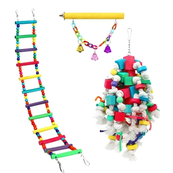 

CSS 3pcs Birds Swing Toys,Parrots Chewing Hanging Perches With Bells Toys For Love Birds Budgie Macaws Cockatiels Parakeets Af