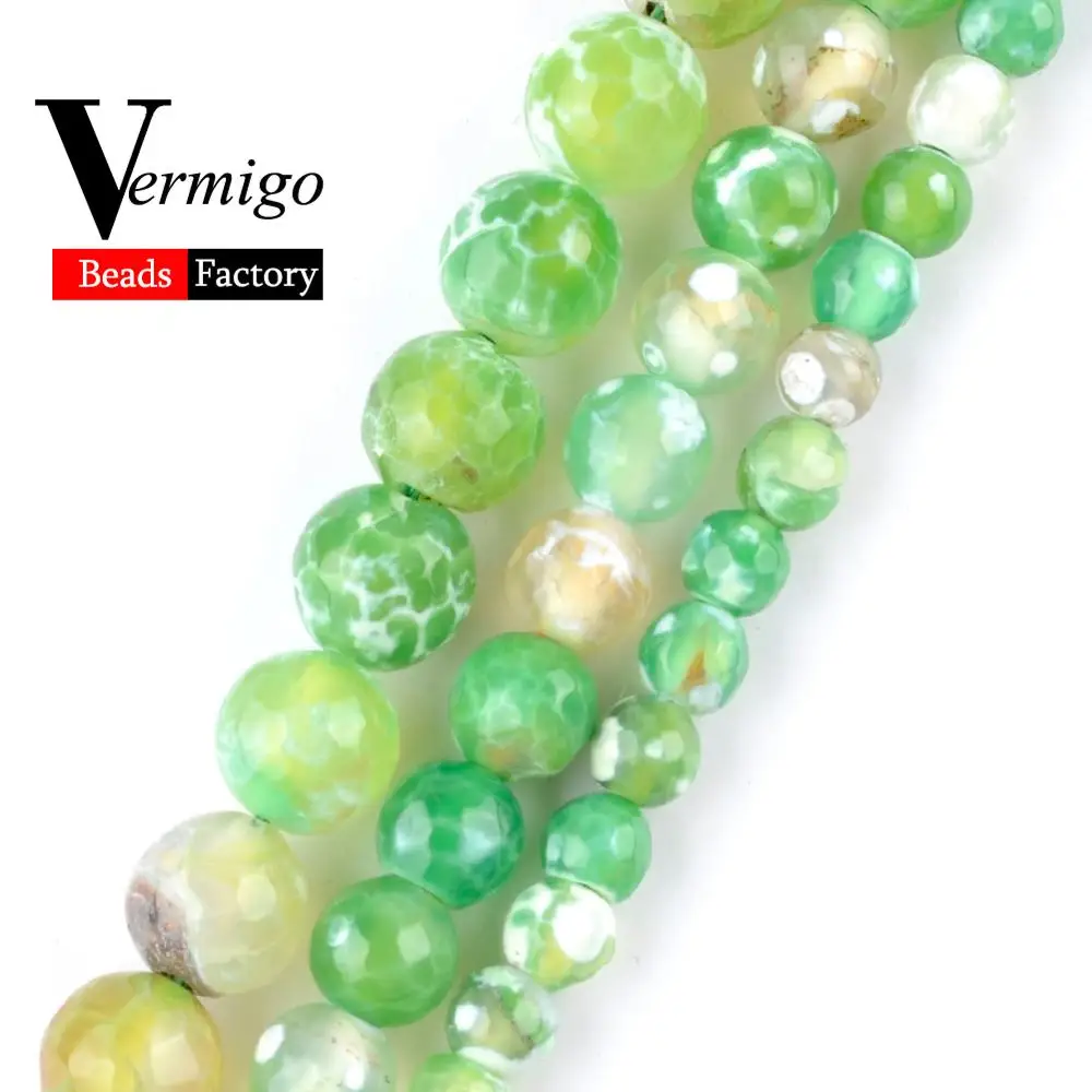

Free Shipping Natural Stone Beads Faceted Green Fire Agates Onyx Ball Loose Beads For Jewelry Making 6 8 10mm Diy Bracelet 15"