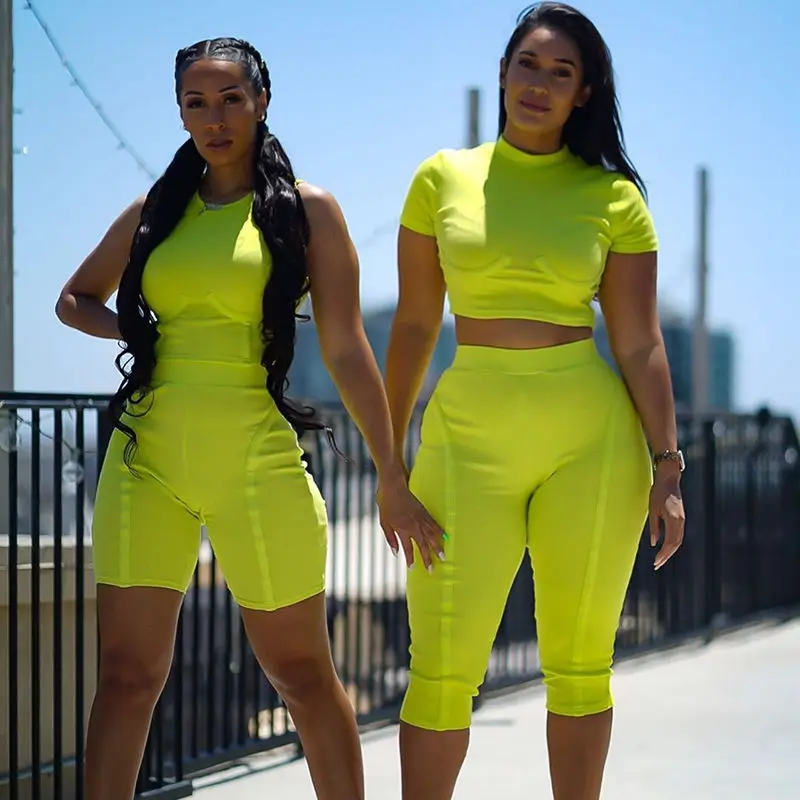 

Women Yoga Set Female Gym Tracksuit Fitness Sports Outfit Summer Crop Top+Tight Leggings Shorts 2pcs Running Clothes Sports Wear