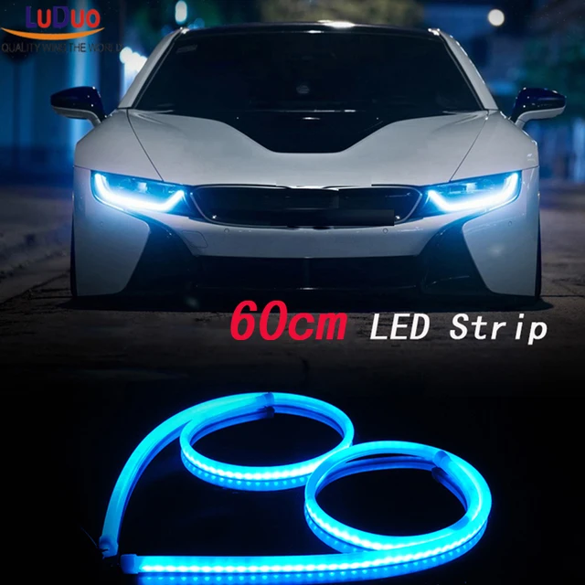 2Pcs 60cm White+Yellow Flexible led Tube Strip car styling Soft DRL