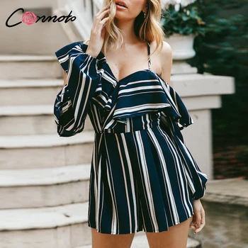 

Conmoto Ruffles One Shoulder Feminino Chiffon Women Rompers Stripe Casual High Fashion Playsuits Romper Summer 2019 Playsuit