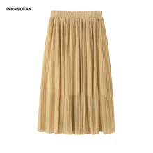 INNASOFAN шифоновая плиссированная Женская весенне-летняя пляжная юбка с высокой талией Евро-американская модная юбка с принтом в горошек