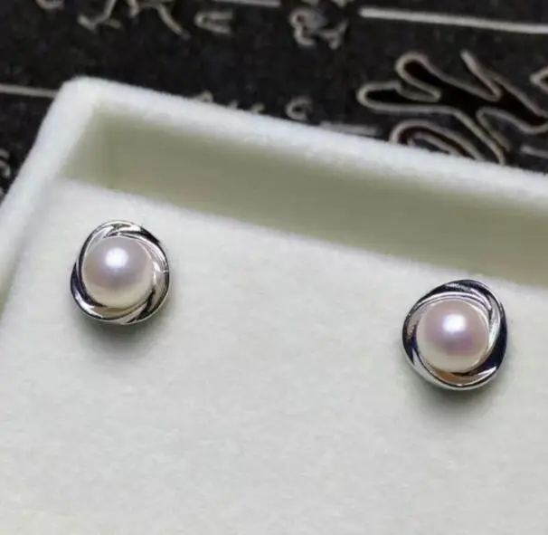 

charming a pair of natural Akoya white pearl rose flower silver earrings