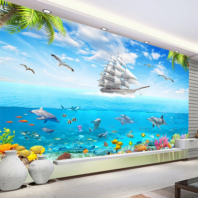 Пользовательские фото обои парусный Дельфин 3D подводный мир мультфильм картина Гостиная Детская Спальня украшение настенная роспись