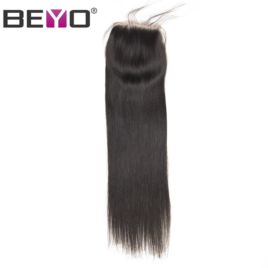 Beyo Lace Closure бразильские прямые волосы человеческие волосы Закрытие с волосами младенца бесплатно Средний три части не Реми волосы 4x4 швейцарское кружево