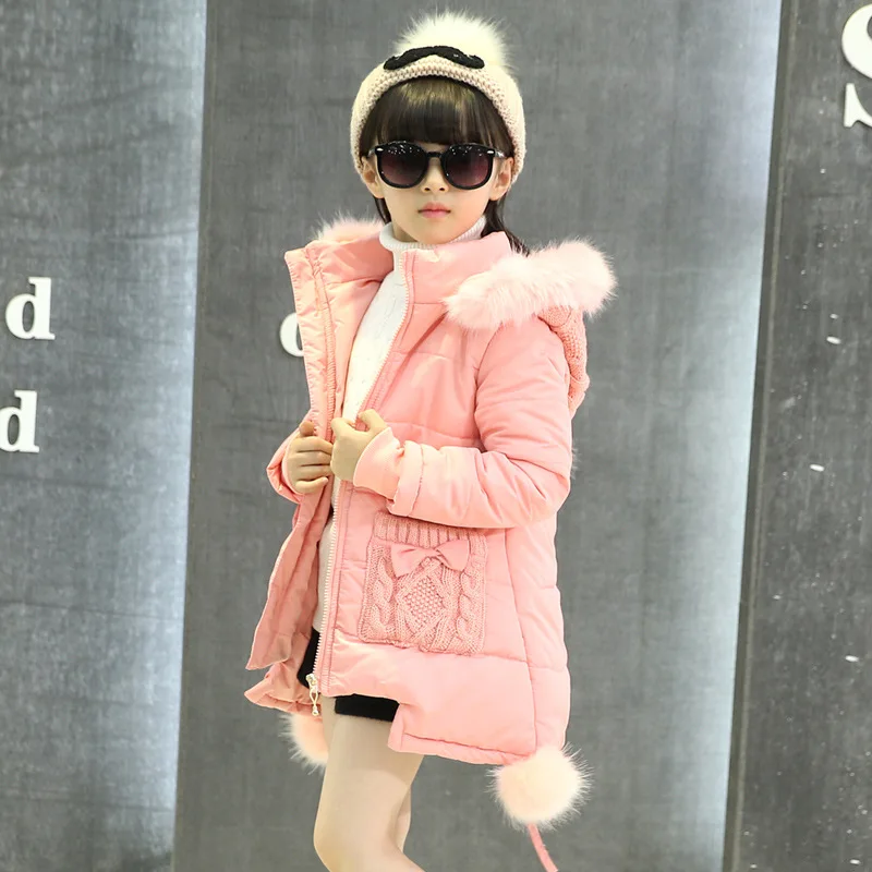 

Sweet Baby Girls Winter Coats Kids Clothing Jacket 2017 Fashion Children Outerwear Thicken Warm Hooded Cotton Clothes 6-14 Y