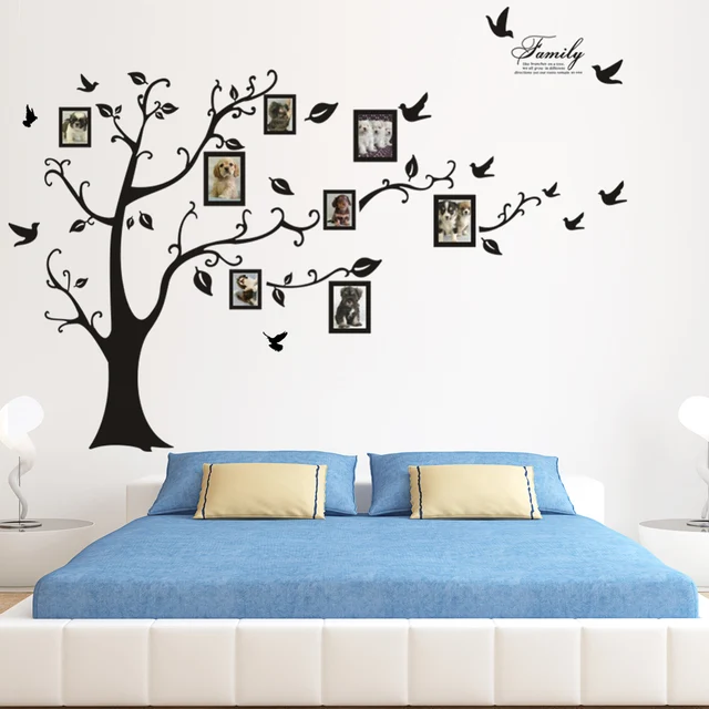 keluarga 3d diy pohon besar stiker dinding kamar tidur sofa latar