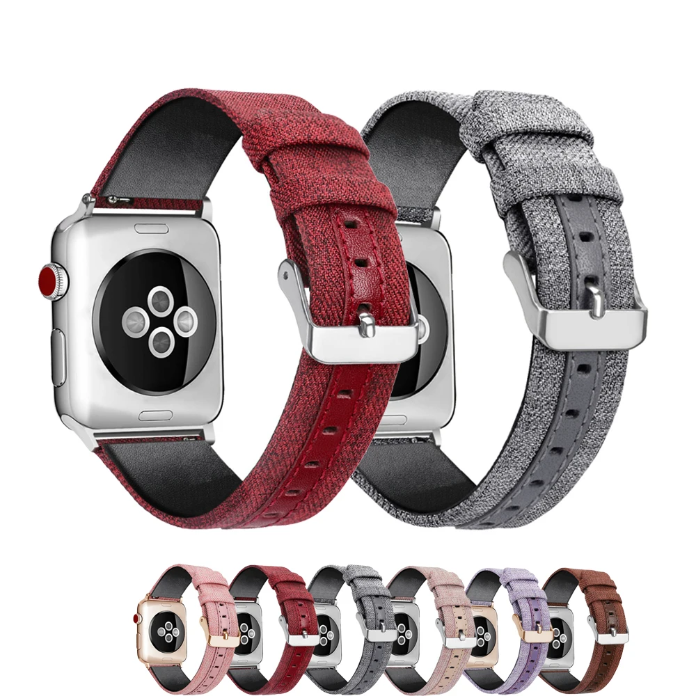 

Luxury leather canvas strap For Apple watch band 42mm 38mm Iwatch series 3 2 1 bracelet Wrist belt watchband+metal buckle