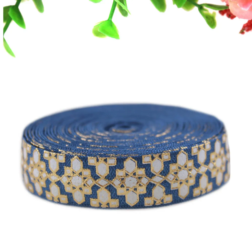 

10yards 5/8" gold foil + ink fold over elastic, printed geometry/diamond foe elastic for DIY accessaries