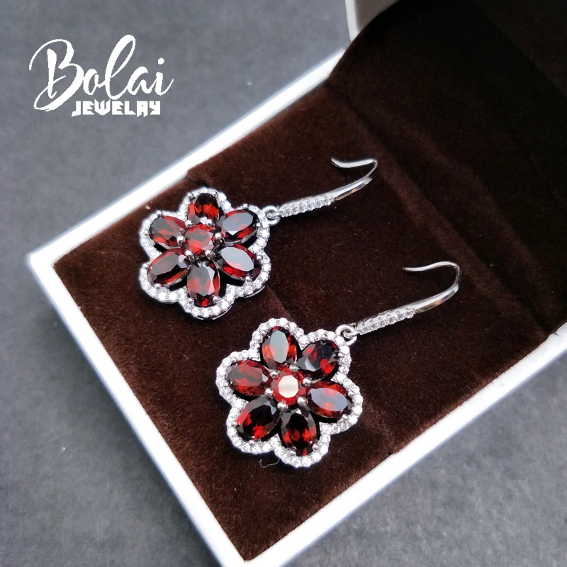 Bolaijewelry, натуральный красный гранат Овальный 4*6 и круглый 4,0 мм cut 7ct серьги-подвески с драгоценным камнем стерлингового серебра 925 ювелирные