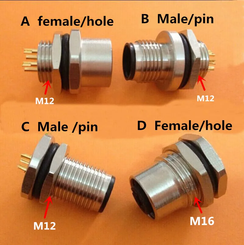 

Sensor Connector Flange Socket M12 panel back mount threaded coupling Male&Female A Type 4 5 8Pin