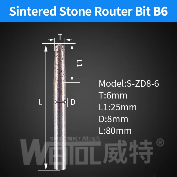 WeiTol 1 шт. спеченные каменные гравировальные биты конические мраморные режущие инструменты плоская головка гранитные фрезы Алмазные Заусенцы фреза - Длина режущей кромки: B6