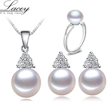 Perlas de agua dulce de la joyería de la boda establece mujeres, perla natural de la joyería 925 joyas de plata de novia de cumpleaños mamá mejor regalo