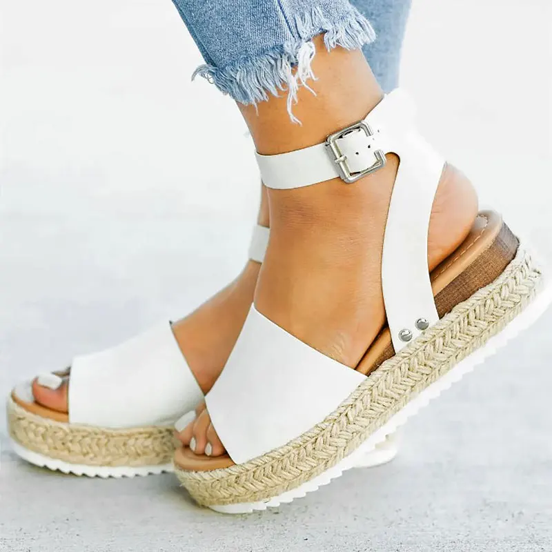 النساء أحذية 2019 جلد أسافين أحذية الصيف النساء الصنادل زائد حجم الوجه بالتخبط chaussures فام صنادل أرضية النساء الأحذية