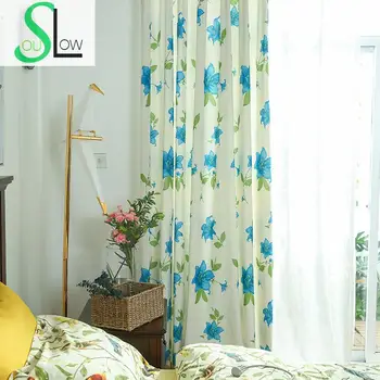

Slow Soul Blue Hedgehog Modern Simple Cotton And Hemp Curtain Pastoral Floral Curtains For Living Room Kitchen Bedroom Fabric