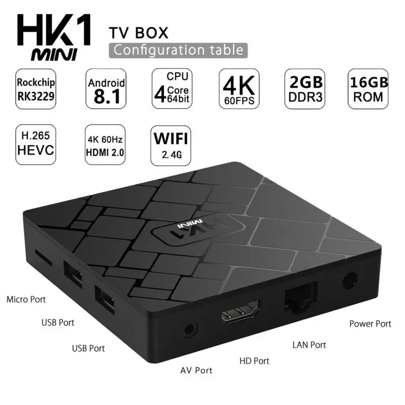 Android 8.1 Smart TV Box RK3229 Quad Core 4K H.265 2GB/16GB USB WiFi HD 2.4GHz 3D Ultra HD TV Wifi Bluetooth IPTV Top Box