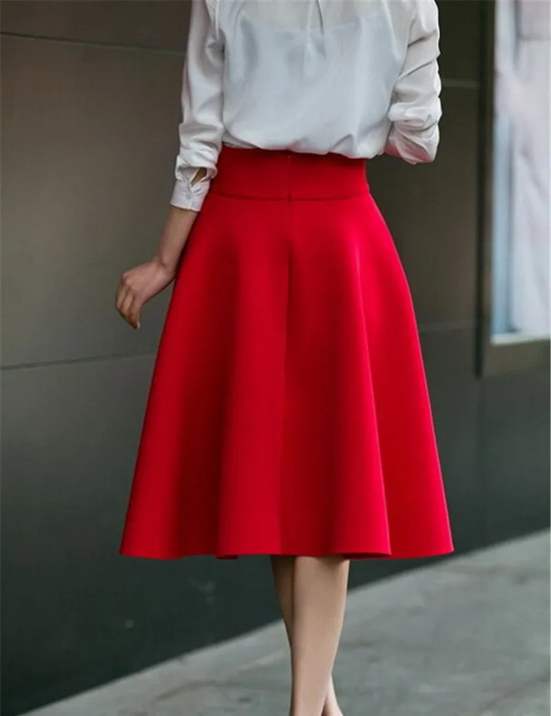 5XL размера плюс юбка с высокой талией юбки женские белые до колена длина низ Плиссированная Юбка Saia Preta Розовый Черный Красный Синий