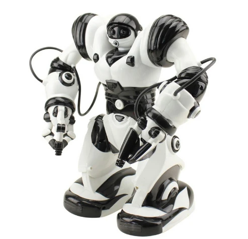 black and white robot toy