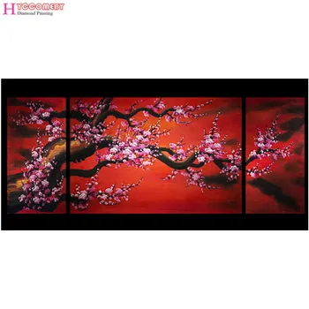 

3PCS Diamond Painting Modern Wall Painting Red Flower Home Decoration Art Picture of Rhinestones Almaznaya Mosaic Craft