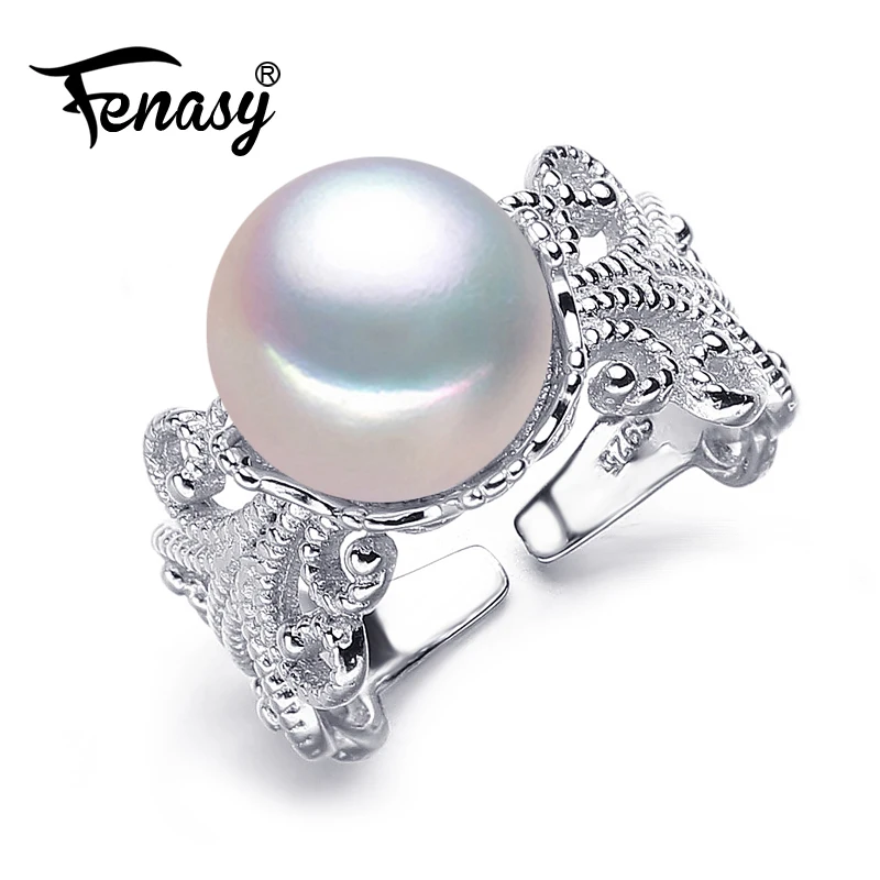

FENASY natural freshwater pearl rings for women Luxury carved palace style Big size Wedding Engagement 925 Sterling Silver Ring