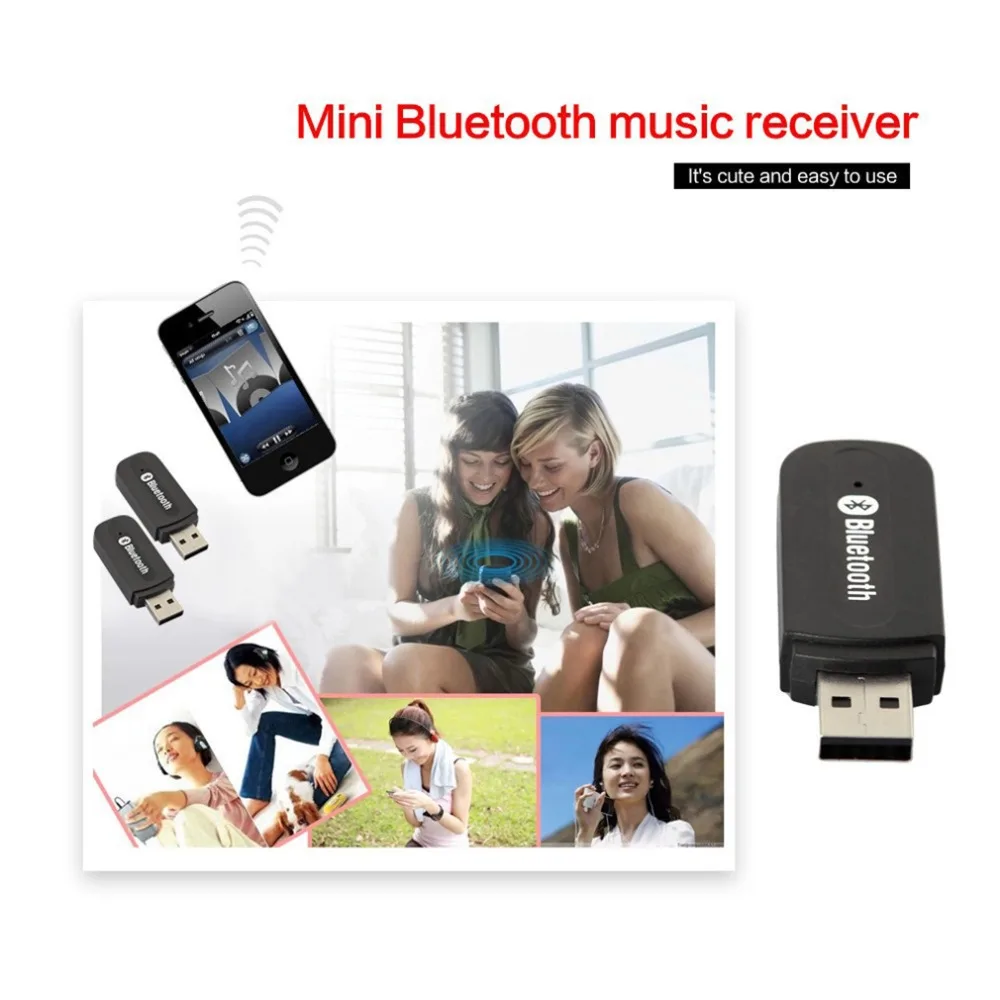 

Upgrade Version USB Bluetooth 4.0 Music Receiver Adapter 3.5mm Stereo Audio for iPhone4 4S 5 6 Mp3 Black