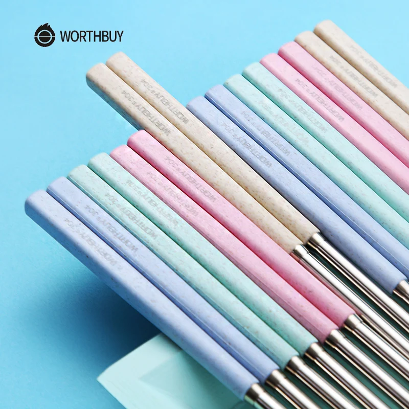 WORTHBUY 4/8 пар 304 китайские палочки для еды из нержавеющей стали с ручкой пшеничной
