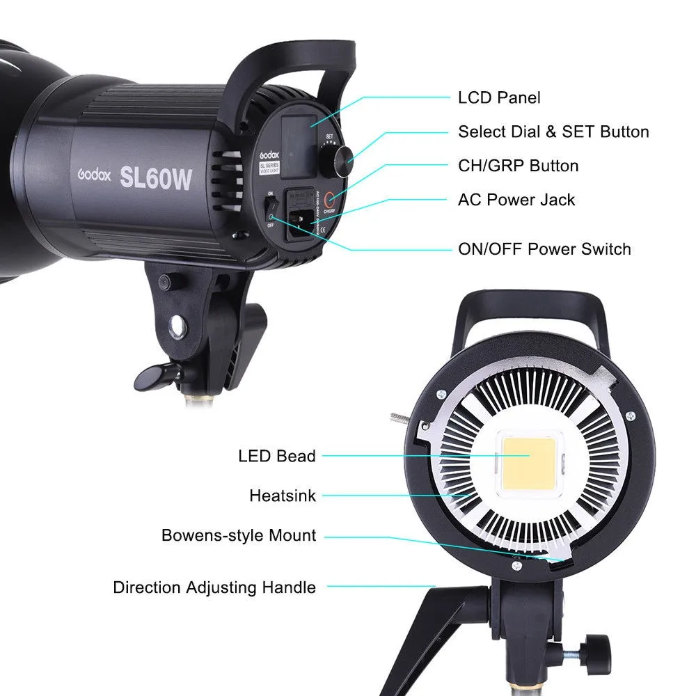 Godox SL-60W 5600K светодиодный Foto лампа Bowens светодиодный светильник для видеосъемки Для фото телефона DSLR камера светильник ing Studio Фотография