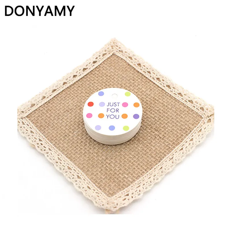 

DONYAMY 'Just for You' 5cm Round Printed Paper Hangtags Gift Cardboard Hang Tags Price Label Tags