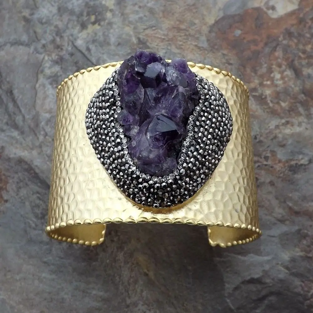 

K112207 Natural Purple Gems Stone Druzy Bangle Bracelet