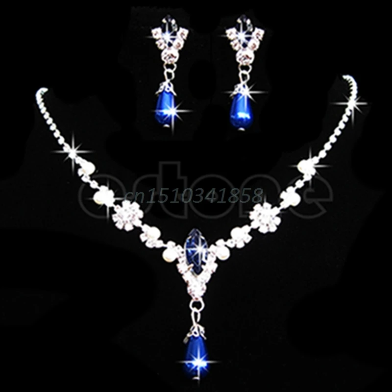 Hot Prom Wedding Bridal Party Crystal Rhinestone Necklace Earring Jewelry Sets