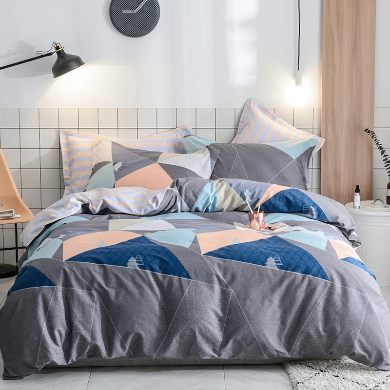 

Stylish Colored Rectangle Pattern Sheet Pillowcase Bedding Set 3/4Pc Duvet Cover Set Bedding Sets Twin Double FULL Size Bedlinen