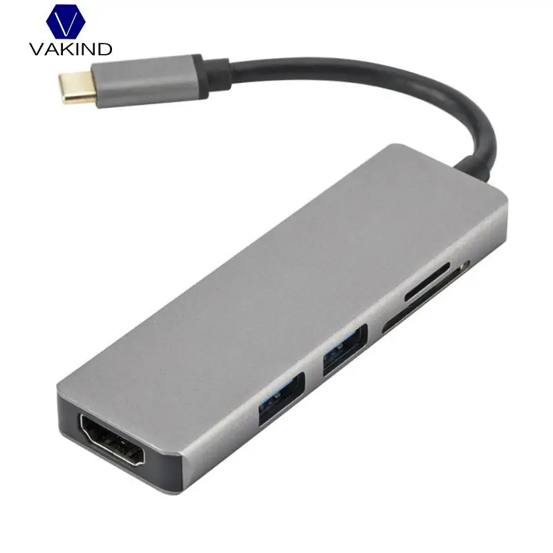 

NEW 5 in 1 Aluminium Alloy Type-C to 2xUSB3.0 HUB+HDMI+SD TF Card Reader Adapter Splitter Converter Cable Wire for MacBook