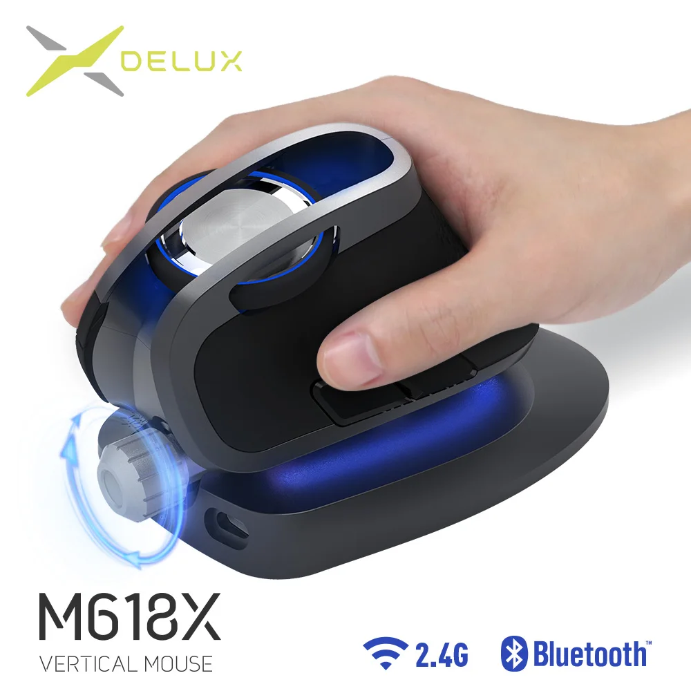 Delux M618X ángulo ajustable inalámbrico ratón Vertical Bluetooth 3,0, 4,0 + 2,4 GHz ergonómico recargable ratones 4 dispositivos Windows - 1