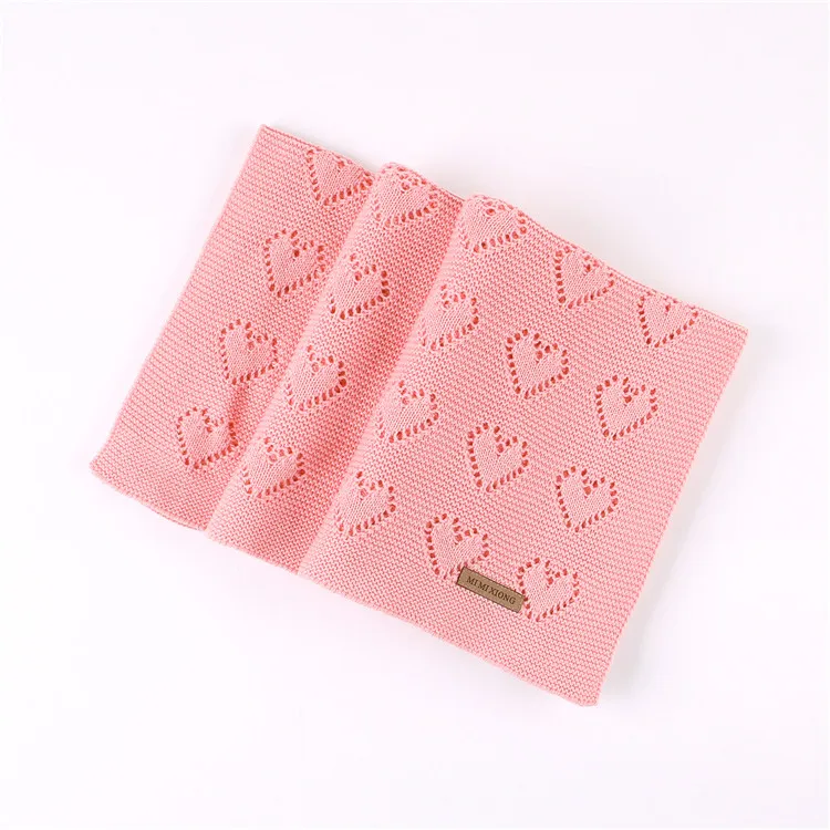 light pink 80х100см хлопок вязаный крючком сердце полый тонкий летний обёрточная бумага детский вязанный плед Малыш Дети задняя крышка сиденья коляска - Цвет: light pink