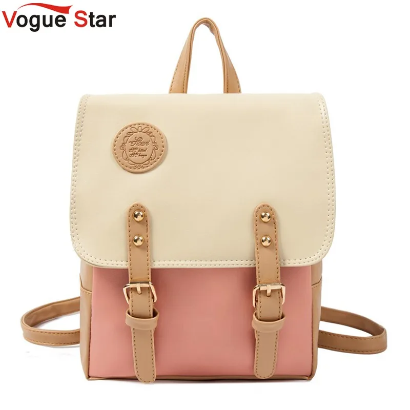 Vogue Star Hot New 2017 Fashion Contrast Color Leather Backpack Women Backpacks Sweet Beautiful Gril S