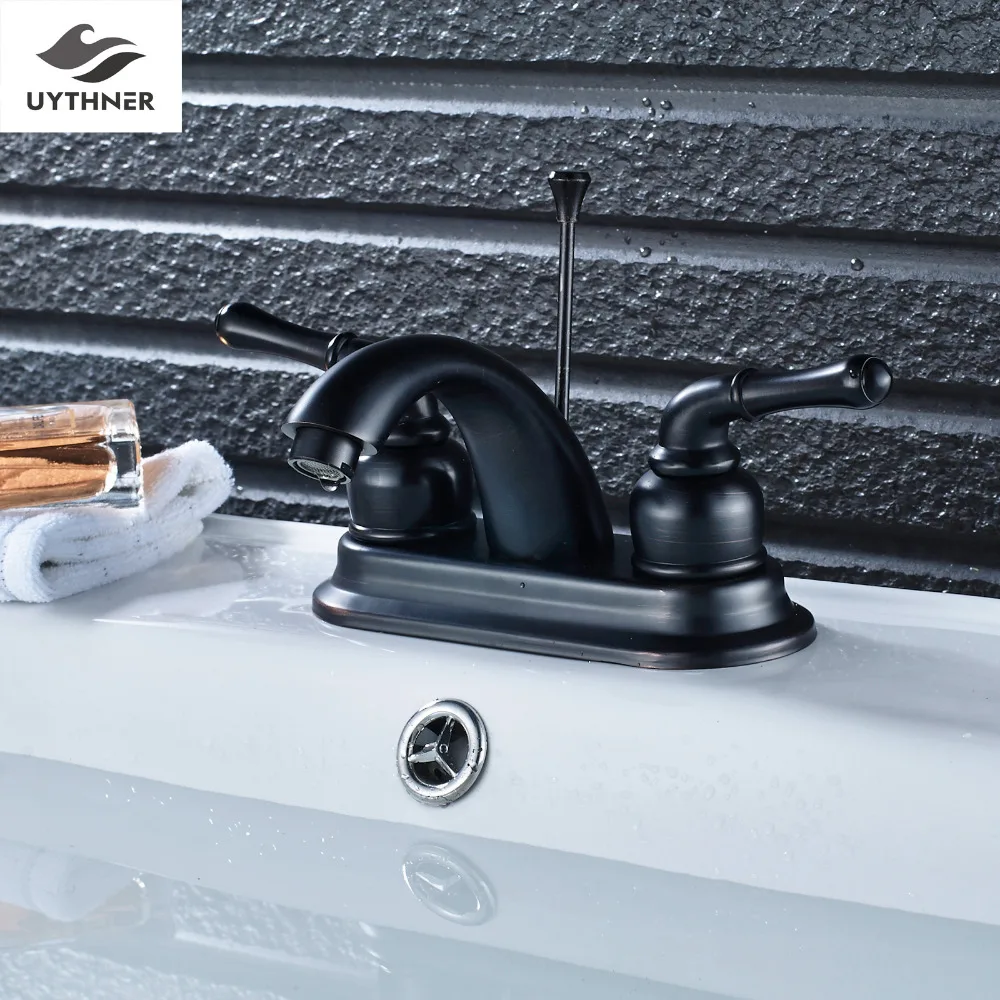 

Uythner Newly Siamese Oil Rubbed Bronze Bathroom Basin Faucet Dual Handle Mixer Tap