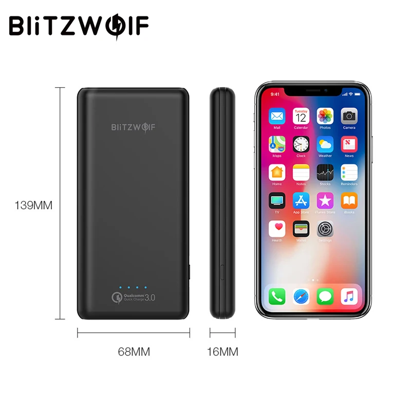 BlitzWolf 10000mAh QC3.0 Power Bank Dual USB Charger 18W Polymer Fast Charger Powerbank External Battery Pack For iPhone X 8 7