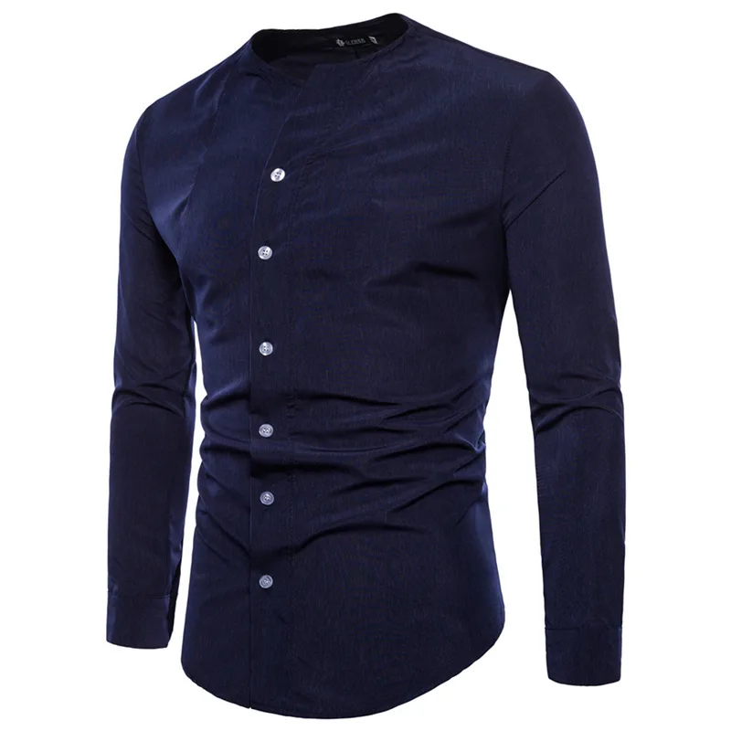 Homme для мужчин hombre camisa slim Clipping косой Placket асимметрия длинный рукав Повседневная