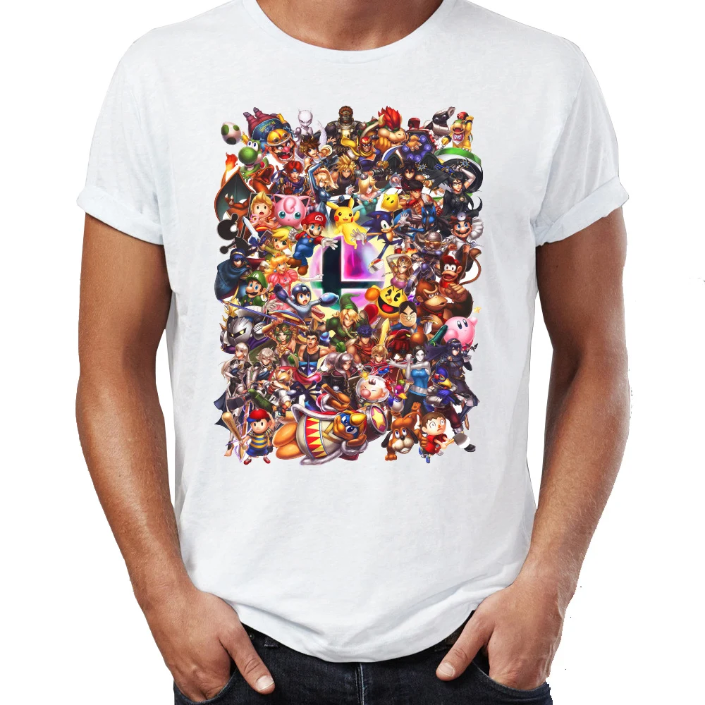 

Men's T Shirt Super Smash Bros Mario Link Kirby Samus Wario Awesome Illustration Artwork Printed Tee